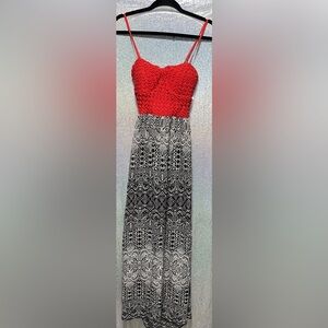 Black and White and Red Patterned Women's Dress